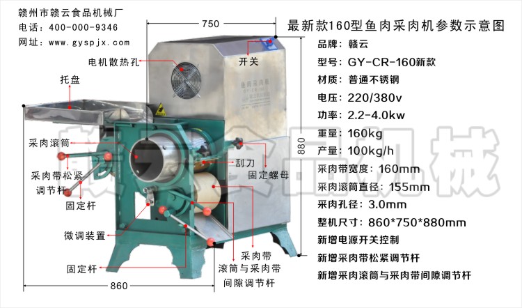 贛云牌2013新款160型魚肉采肉機(jī)技術(shù)參數(shù)結(jié)構(gòu)圖
